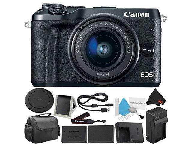 Canon EOS M6 Mirrorless Digital Camera with 15-45mm f/3.5-6.3 IS STM Lens Kit- Bundle with Carrying Case + Extra Battery - Intl Model