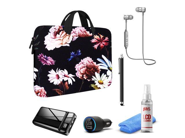 Tablet Travel Accessory Bundle with Black Floral Sleeve