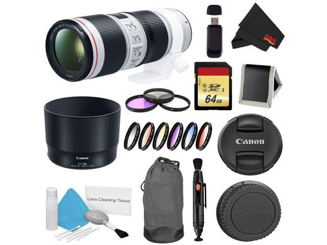 Canon EF 70-200mm f/4L IS II USM Lens Bundle w/ 64GB Memory Card + Accessories, 3 Piece Filter Kit, and Color Multicoated 6 Piece Filter Kit (Intl...