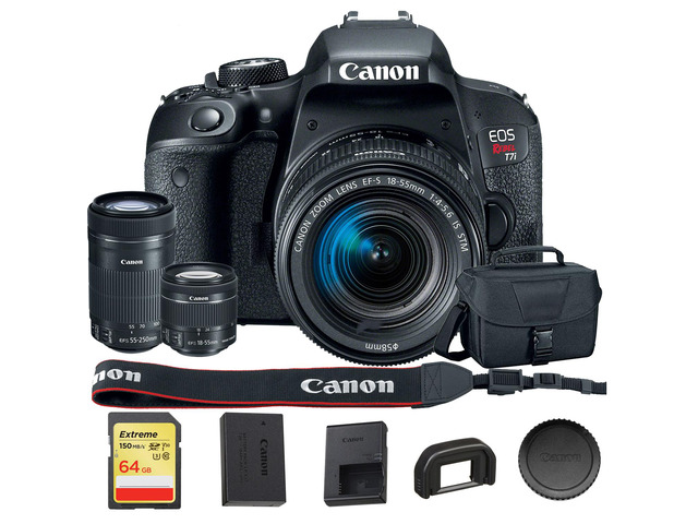 Canon EOS Rebel T7i DSLR Camera with 18-55mm and 55-250mm Lenses Kit, With Canon Bag, and 64GB Memory Card - Accessory Kit