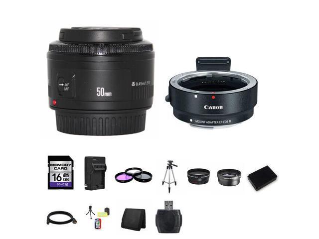 Canon EF 50mm f/1.8 II Lens w/EF-M Adaptor For EF/EF-S Lenses 16GB Package