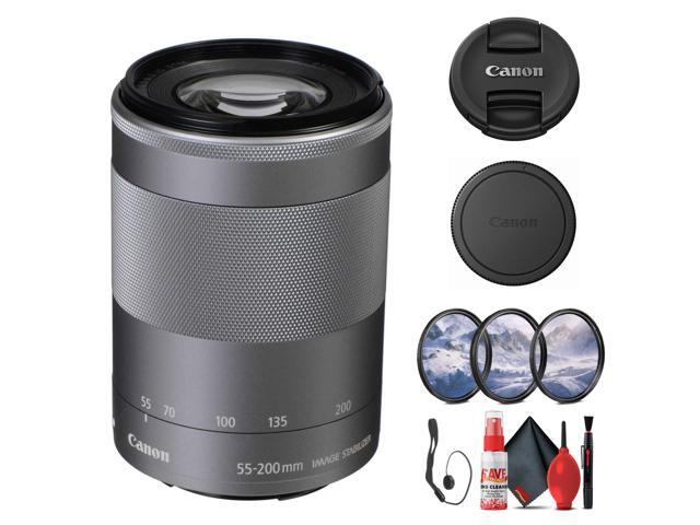 Canon EF-M 55-200mm f/4.5-6.3 IS STM Lens (Silver) (1122C002) + Filter Kit - Bundle