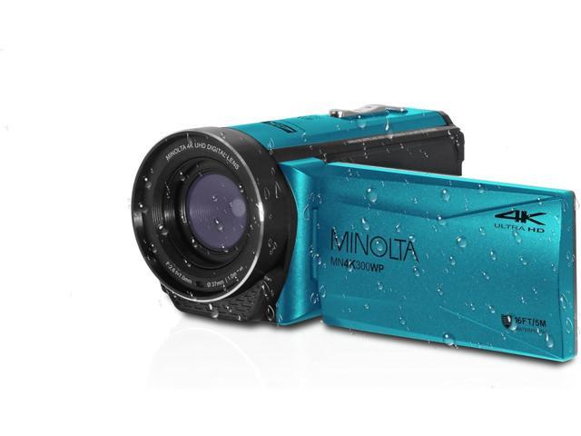 Minolta MN4K300WP 4K Ultra HD / 56 MP Waterproof Camcorder - Blue - Bundle