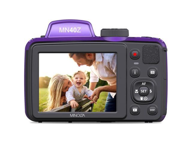 Minolta 20 Mega Pixels 40x Optical Zoom Digital Camera, 1080p FHD Video Bundle, Purple