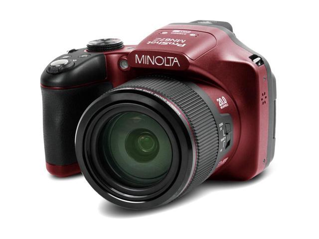 Minolta Pro Shot 20 MP HD Digital Camera with 67x Zoom, 1080p HD Video Bundle (Red)