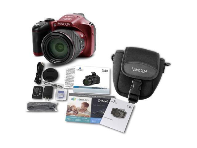 Minolta Pro Shot 20 MP HD Digital Camera with 67x Zoom, 1080p HD Video Bundle (Red)