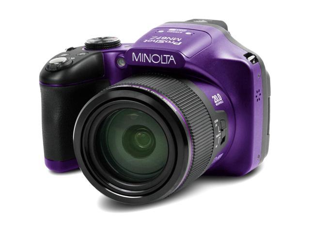 Minolta Pro Shot 20 MP HD Digital Camera with 67x Zoom, 1080p HD Video Bundle (Purple)