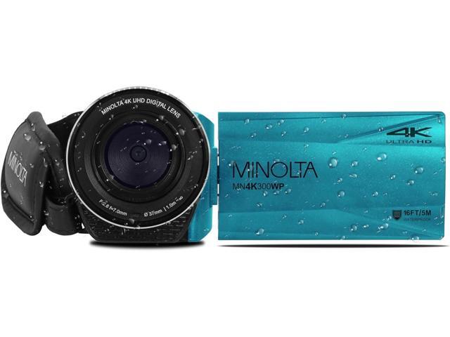 Minolta MN4K300WP 4K Ultra HD / 56 MP Waterproof Camcorder - Blue - Bundle