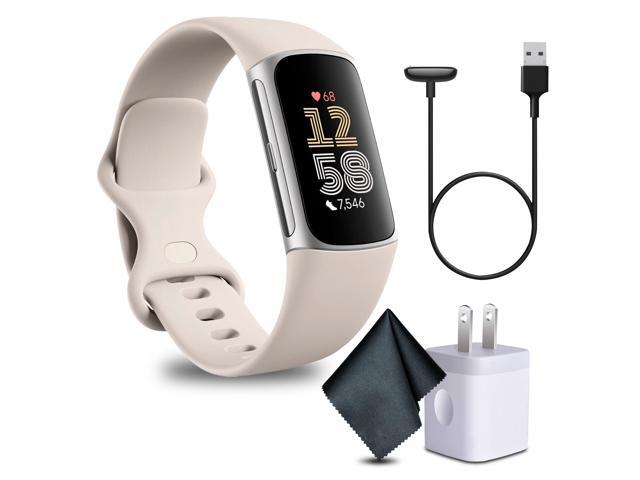 Fitbit Charge 6 Fitness Tracker Smartwatch- Porcelain/Silver Bundle