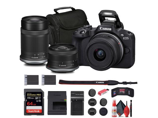 Canon EOS R50 Mirrorless Camera with 18-45mm and 55-210mm Lenses+ 64GB Card + Bag + Charger + More