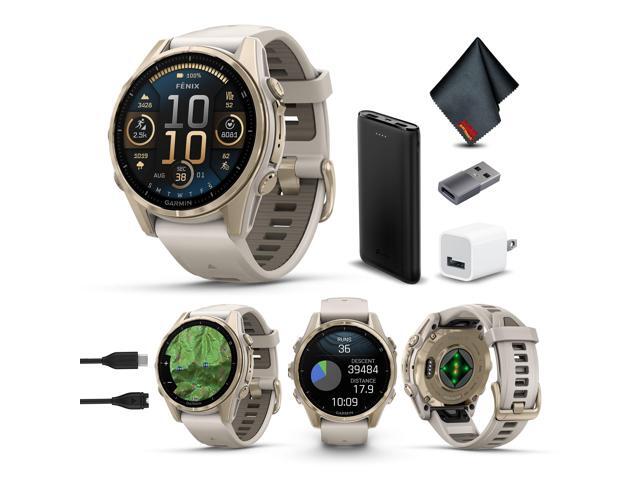 fenix 8 43mm AMOLED Sapphire Soft Gold W/ Fog Gray/Dark Sandstone Silicone Band
