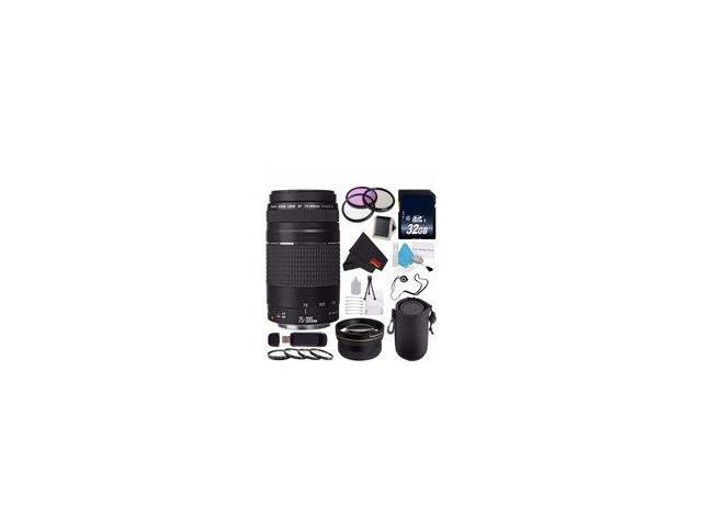 Canon EF 75-300mm f/4-5.6 III Telephoto Zoom Lens 6473A003 + 58mm 3 Piece Filter Kit + SD Card USB Reader + 32GB SDHC Class 10 Memory Card + Deluxe...