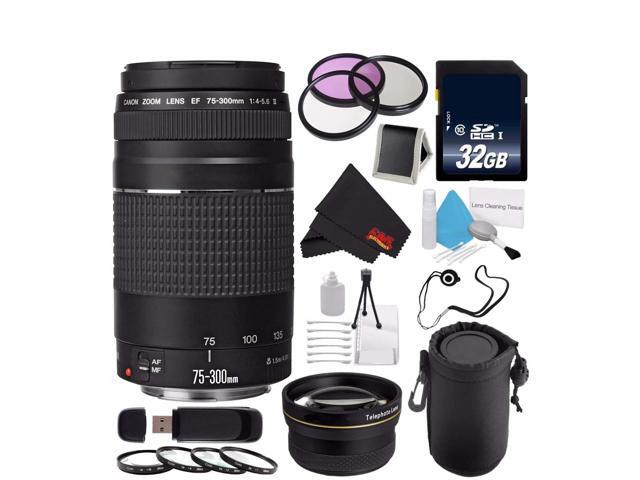 Canon EF 75-300mm f/4-5.6 III Telephoto Zoom Lens 6473A003 + 58mm 3 Piece Filter Kit + SD Card USB Reader + 32GB SDHC Class 10 Memory Card + Deluxe...