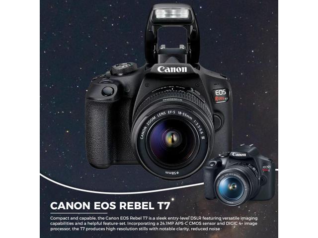 Canon EOS Rebel T7 DSLR Camera with 18-55mm Lens Starter Bundle + Includes: EOS Bag + Sandisk Ultra 64GB Card + Clean and Care Kit + More