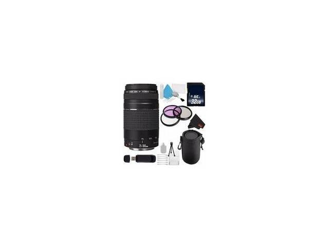 Canon EF 75-300mm f/4-5.6 III Telephoto Zoom Lens 6473A003 + 58mm 3 Piece Filter Kit + SD Card USB Reader + 32GB SDHC Class 10 Memory Card + Deluxe...