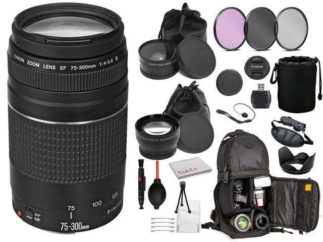 Canon EF 75-300mm f/4-5.6 III Lens (6473A003) Includes: DSLR Sling Backpack, 3PC filter Kit, + More