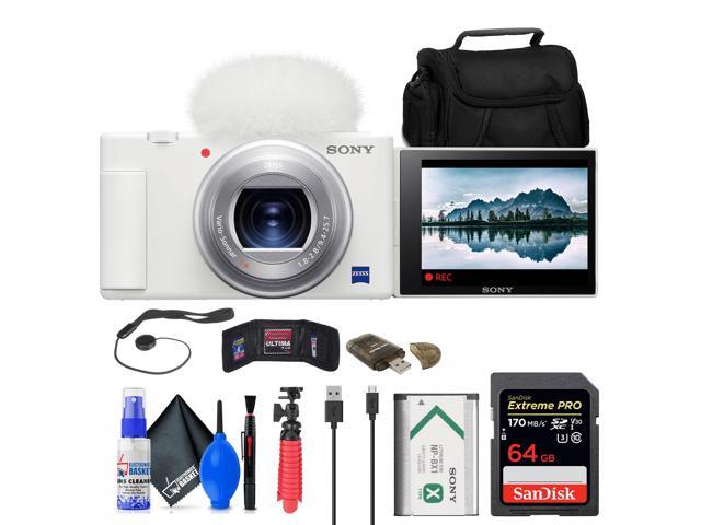 Sony ZV-1 Digital Camera (White) + 64GB Card + Case + Tripod + Cleaning Kit