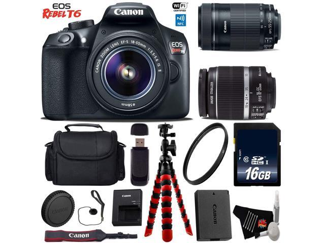 Canon EOS Rebel T6 DSLR Camera with 18-55mm IS Lens & 55-250mm IS STM Lens + Flexible Tripod + UV Protection Filter + Professional Case + Card...