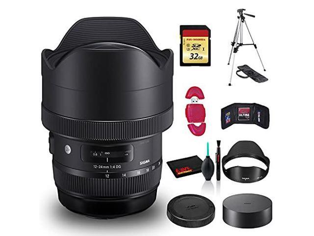 Sigma 12-24mm f/4 DG HSM Art Lens for Nikon F with Cleaning Kit, 57' Full Size Tripod, and 32GB Memory Card Kit Bundle