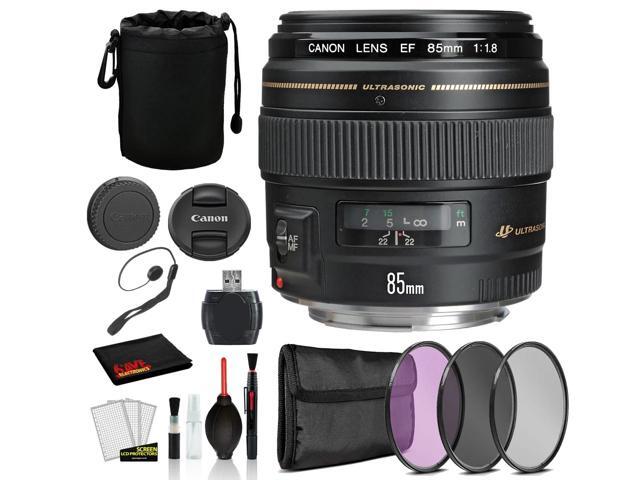 Canon EF 85mm f/1.8 USM Lens (2519A003) Lens with Bundle includes 3pc Filter Kit (UV, CPL, FLD) + Lens Pouch + More