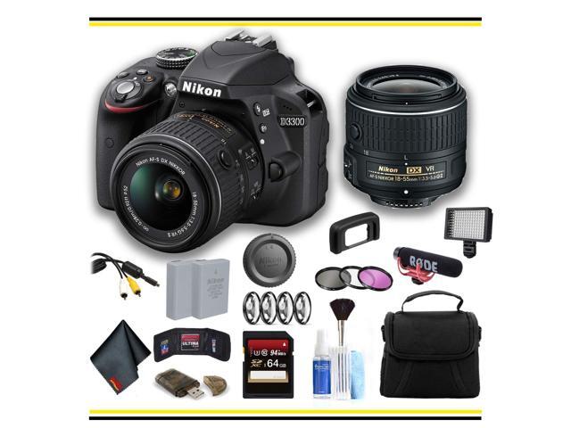 Nikon D3300 DSLR Camera with 18-55mm Lens dvanced Bundle W/ Bag, Extra Battery, LED Light, Mic, Filters and More