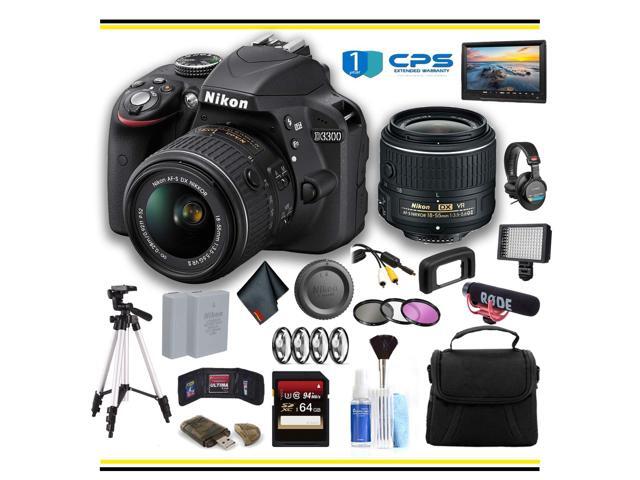 Nikon D3300 DSLR Camera with 18-55mm Lens Professional Bundle W/ Bag, Extra Battery, LED Light, Mic, Filters, Tripod, Monitor and More