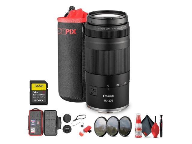 Canon RF 75-300mm F4-5.6 Lens + 58mm 3 PC Filter Kit + Large Lens Case + More (Bundle)