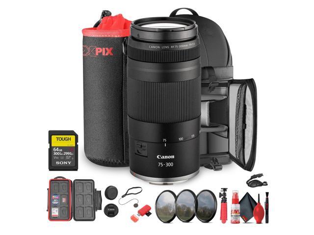 Canon RF 75-300mm F4-5.6 Lens + 58mm 3 PC Filter Kit + Sling Backpack + More (Bundle)