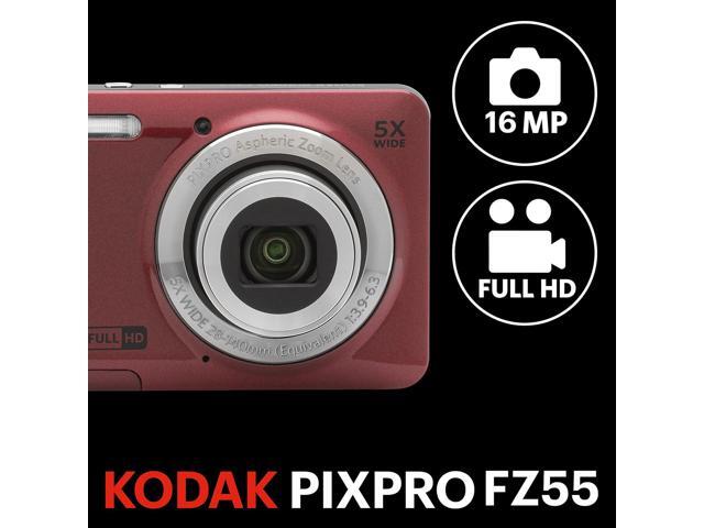 KODAK PIXPRO FZ55-RD 16MP Digital Camera 5X Optical Zoom 28mm Wide Angle 1080P Full HD Video 2.7' LCD Vlogging Camera (Red) Packaging May Vary