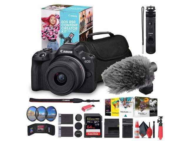 Canon EOS R50 Mirrorless Camera with 18-45mm Lens Creator Kit (Black) + 64GB Card + Bag + More