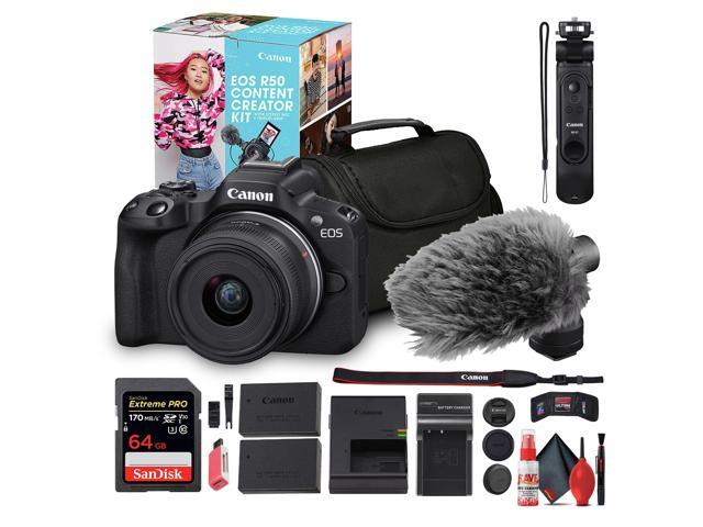 Canon EOS R50 Mirrorless Camera with 18-45mm Lens Creator Kit (Black) + 64GB Card + Bag + More