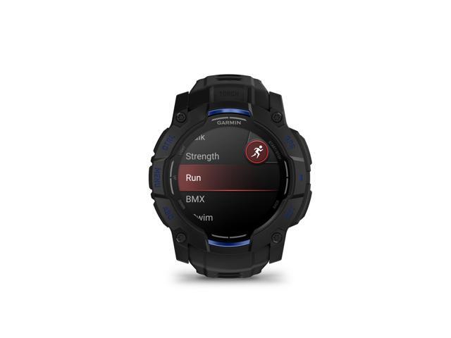 Garmin - Instinct 3 AMOLED GPS Smartwatch 50 mm Fiber-reinforced Polymer - Black with black/bolt blue silicone band - (2025) - image 3