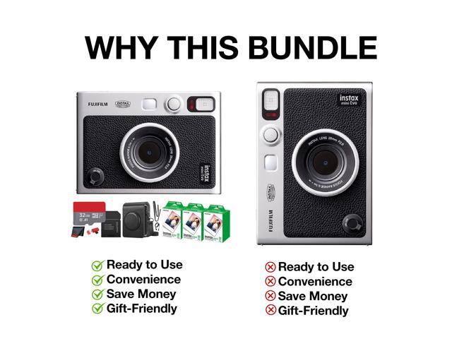 Fujifilm Instax Mini EVO Instant Film Camera (Black) with 60 Films + 32GB Card