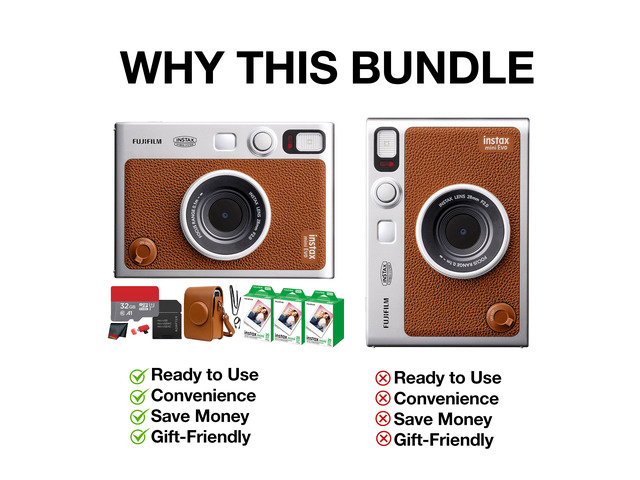 Fujifilm Instax Mini EVO Instant Film Camera (Brown) with 60 Films + 32GB Card
