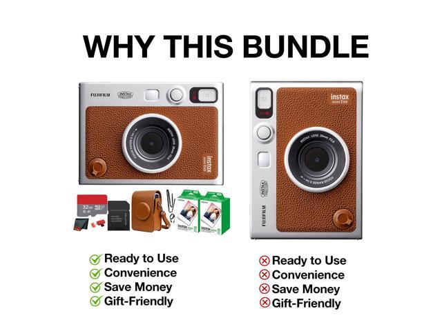 Fujifilm Instax Mini EVO Instant Film Camera (Brown) with 40 Films + 32GB Card