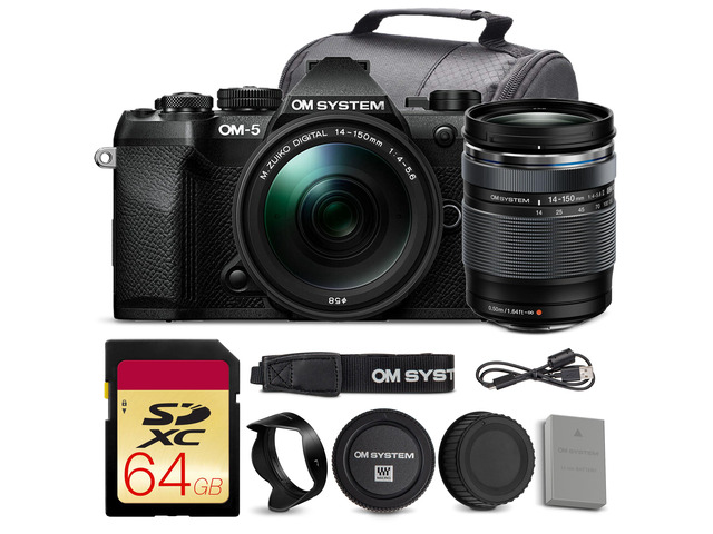OM SYSTEM OM-5 Mark II Mirrorless Camera w/ 14-150mm f/4-5.6 II Lens + 64GB Card + Bag