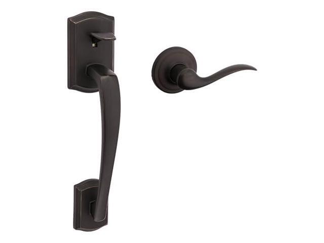 Kwikset Prescott Front Door Handle No Lock, Entry Handleset Exterior with Interior Reversible Handed Lever, Non-Locking, Venetian Bronze, Deadbolt.