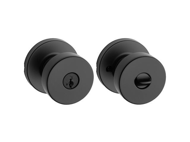Kwikset Pismo Entry Door Knob with Lock and Key, Secure Keyed Handle Exterior, Front Entrance and Bedroom, Matte Black, Pick Resistant SmartKey.