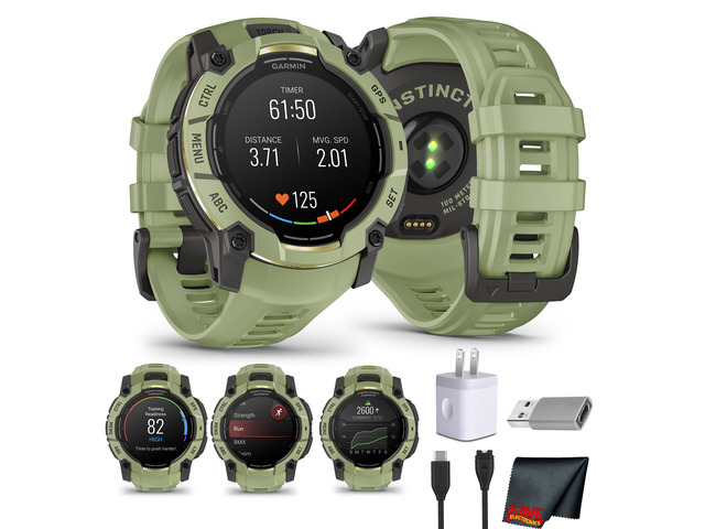 Garmin Instinct 3 50mm AMOLED GPS Smartwatch Fern Green Outdoor Watch Bundle