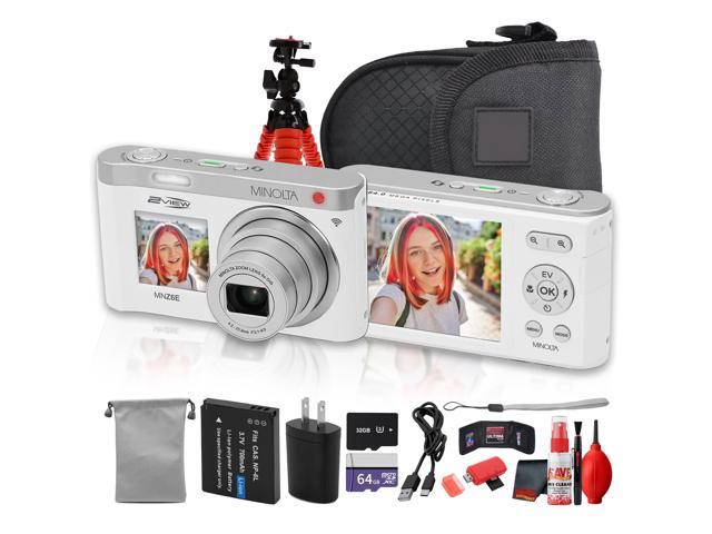 Minolta MNZ6E Dual Screen Digital Camera (White), 64MP Digital Camera, 4K UHD Video, 6x Optical Zoom, Dual LCD Screens, + More