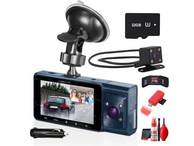 Minolta MNCD338T 3-Channel Dash Camera (Blue) 1080P Full HD Dash Cam with Front, Interior & Rear Cameras, 3.0' LCD Display, 130° Wide-Angle Lens +.