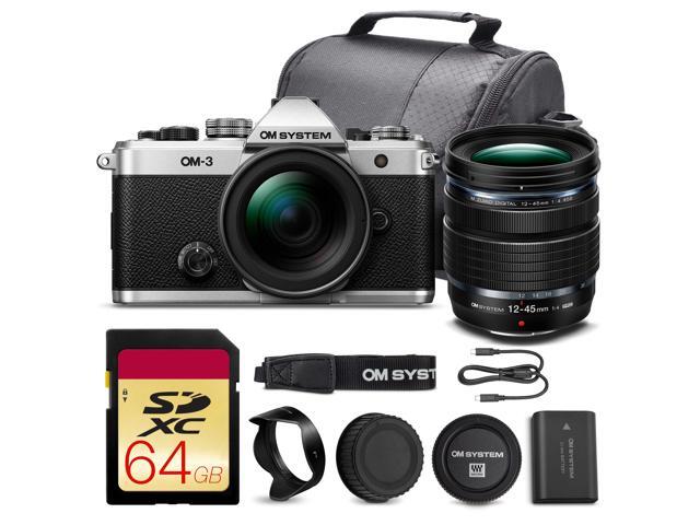 OM SYSTEM OM-3 Mirrorless Camera with 12-45mm f/4 PRO Lens Bundle + 64GB Card + Bag