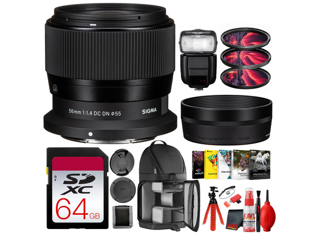 Sigma 56mm f/1.4 DC DN Contemporary Lens for Nikon Z + 64GB Card + More