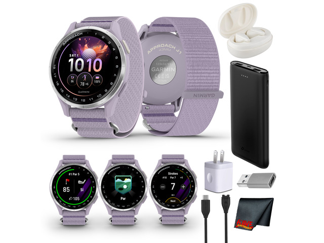 Garmin Approach J1 Junior GPS Golf watch - Silver with Lilac Band Bundle