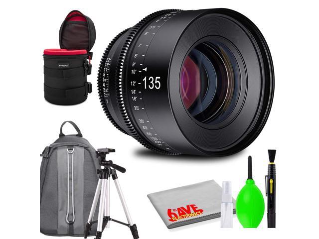 Rokinon Xeen 135mm T2.2 Lens with Nikon F Mount Bundled with Protective Case, Padded Backpack, Tripod and Cleaning Kit