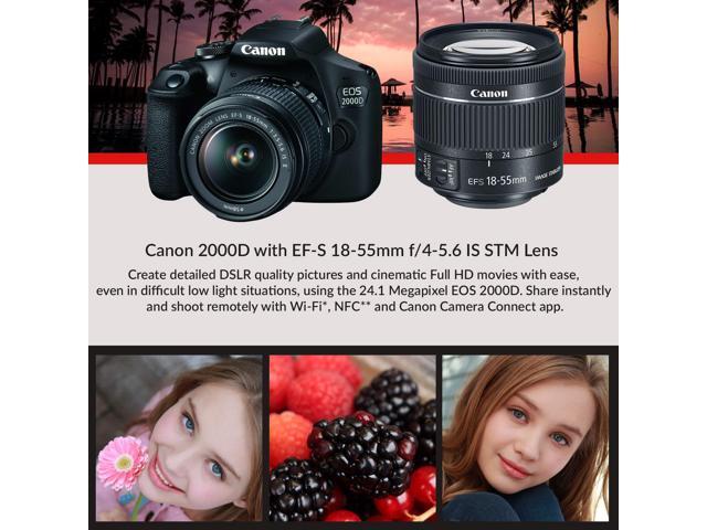 Canon EOS 2000D (Rebel t7) DSLR Camera and EF-S 18-55 mm f/3.5-5.6 IS III Lens + 64GB Memory Card + Camera Bag + Cleaning Kit + Table Tripod +...