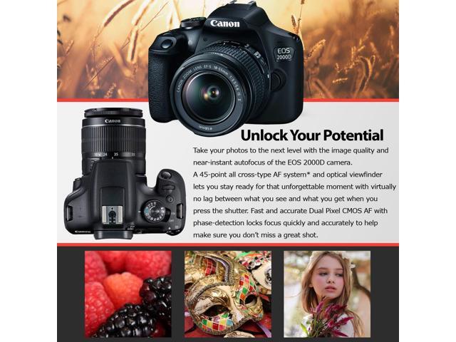 Canon EOS 2000D (Rebel t7) DSLR Camera and EF-S 18-55 mm f/3.5-5.6 IS III Lens + 64GB Memory Card + Camera Bag + Cleaning Kit + Table Tripod +...