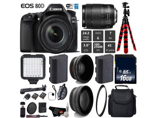 Canon EOS 80D DSLR Camera with 18-135mm is STM Lens + Tripod + LED + UV FLD CPL Filter Kit + Wide Angle & Telephoto Lens + Camera Case + Card...
