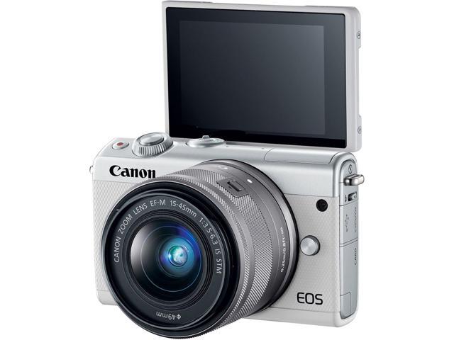 Canon EOS M100 Mirrorless Digital Camera (White) with 15-45mm Lens + Flexible Tripod + UV Protection Filter + Professional Case + Card Reader -...