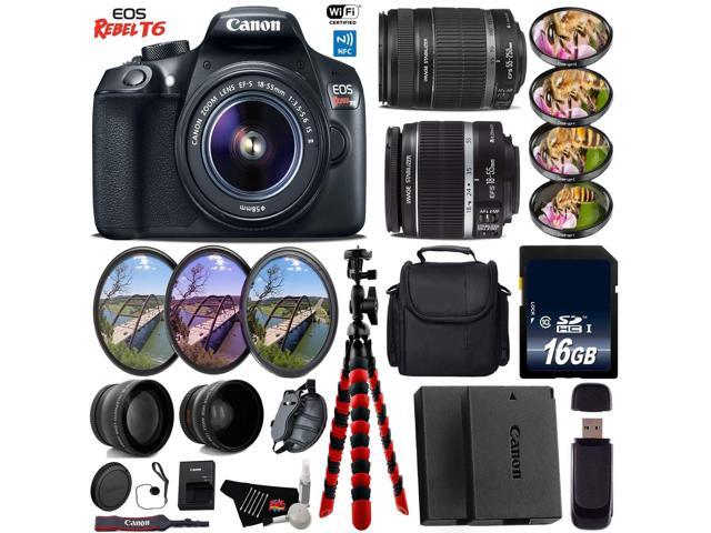 Canon EOS Rebel T6 DSLR Camera + 18-55mm IS Lens & 55-250mm IS II Lens + UV FLD CPL Filter Kit + 4 PC Macro Kit + Wide Angle & Telephoto Lens +.